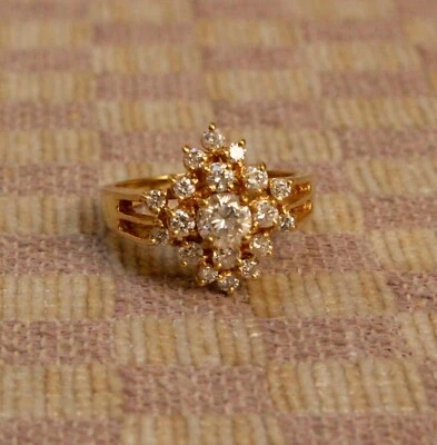 ESTATE 14K YELLOW GOLD 1.66 CARAT NATURAL MINED DIAMOND COCKTAIL RING size 8.75 - Image 1 of 4