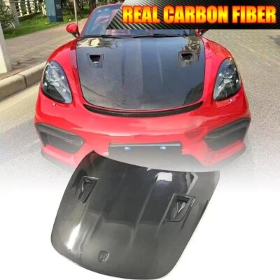 For Porsche 718 Boxster Cayman 2016-21 DRY CARBON Front Hood Vented Bonnet Cover - Image 1 of 4