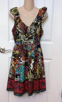 Vestido Beige By Eci Para Mujer 4 Multicolor Floral Cachemira Jersey Volantes Cuello en V Foto 1 de 4