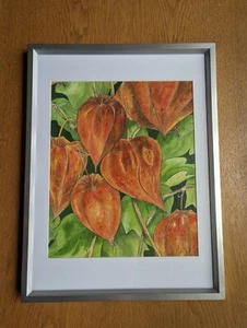 DAPHNE McSEAN ORIGINAL FRAMED WATERCOLOUR RED GARDEN FLOWERS  - Picture 1 of 5