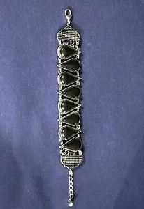 Vintage Silver Tone & 8 Black Onyx Teardrop Bracelet on Chain Mail - Picture 1 of 6