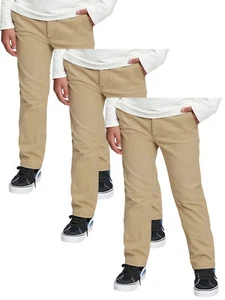 Boy's Stretch Slim Fit School Uniform Chino Pants (Sizes 4-20) NEW 3 PACK - Picture 1 of 16