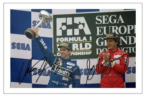 DAMON HILL AND AYRTON SENNA F1 FORMULA ONE AUTOGRAPH SIGNED PHOTO PRINT - Picture 1 of 1