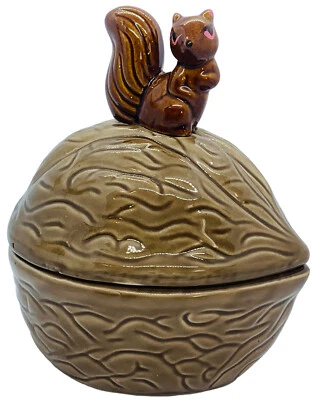 Vintage Ceramic Squirrel On Walnut Nut Dish w/ HMQ Nutcracker & 4 Picks Taiwan - Image 1 of 4