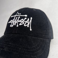 Stussy JET BLACK Corduroy Adjustable Hat / Cap SnapBack Brass Closure OSFM