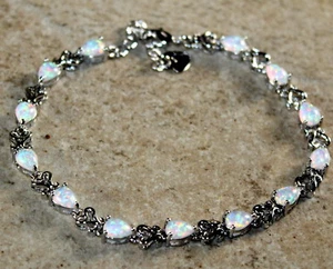 Bracciale a goccia argento elegante opale bianco fuoco gioielli donna regalo - Foto 1 di 1