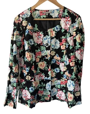 NY Collection New Stretch Blazer Multicolor Floral Jacket Black Buttons Size XL - Image 1 of 4