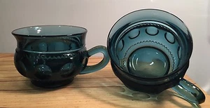 Teal Blue Vintage Viking Punch Cups Reverse Hobnail Lovely Set of 2 #299 - Picture 1 of 5