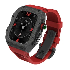 Cassa in fibra di carbonio cinturino in gomma per Apple Watch 44/45/46/49 mm cinturino guscio mod kit - Foto 1 di 16