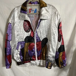Vintage Pan Asia Windbreaker Retro Sparkle Jacket Casual Picasso Sz L - Picture 1 of 15