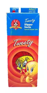 Vintage Tweety Looney Tunes 1997 Slipper Socks Warner Bros RARE HTF Gripper Sole - Picture 1 of 4
