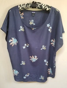 Patagonia June Lake Womens Large Floral Blue Top Wrinkle Free Scoop Neck Blouse - Picture 1 of 6