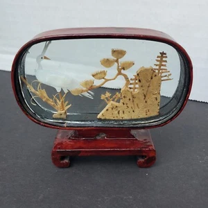  VINTAGE San You Kork Diorama Schnitzerei mit Kranich Bonsai und Blumen  - Bild 1 von 16