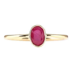 0.6 ct Natural Ruby 14k Solid Gold Oval One Stone Bezel Solitaire Ring for Women - Picture 1 of 4