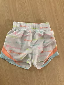 Champion Shorts White 5 With Rainbow All Over Logo Lined Elastic Waist - Picture 1 of 3