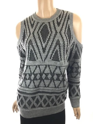 Rebecca Minkoff Cold Shoulder Sweater Size XS Black/Gray Geometric Pattern - Image 1 of 4