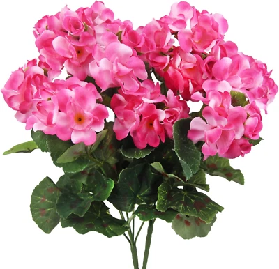 CISDUEO 2 Pcs Artificial Geraniums Outdoor Silk Flowers Pink Artificial Geranium - Image 1 of 4