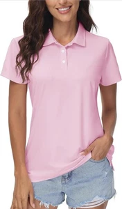 Women’s Polo Short Sleeve Collared Shirt Quick Dry Light Pink Large - Picture 1 of 2