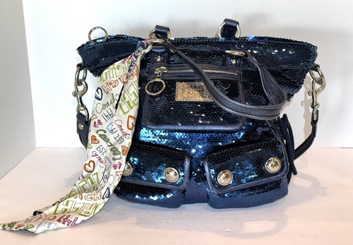 Borsa Coach edizione limitata blu papavero paillettes riflettori D 1069 15383 sciarpa 2 vie