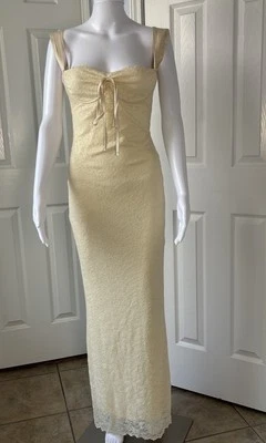 Sky To Moon Cream Lace Maxi Dress Sz M Satin Straps Lined Zip Back Formal Gown  - Image 1 of 4
