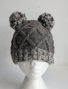 Black Yak Hat Cable Double Pom Pom 100% Wool Fleece Lining Brown Made in Nepal - Picture 1 of 10