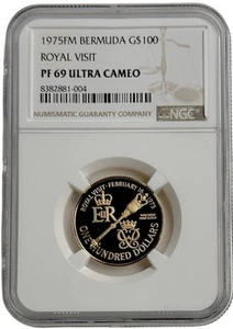 1975 Bermuda Gold $100 Royal Visit 0.2034 oz Proof Coin NGC PF 69 UC - Picture 1 of 2