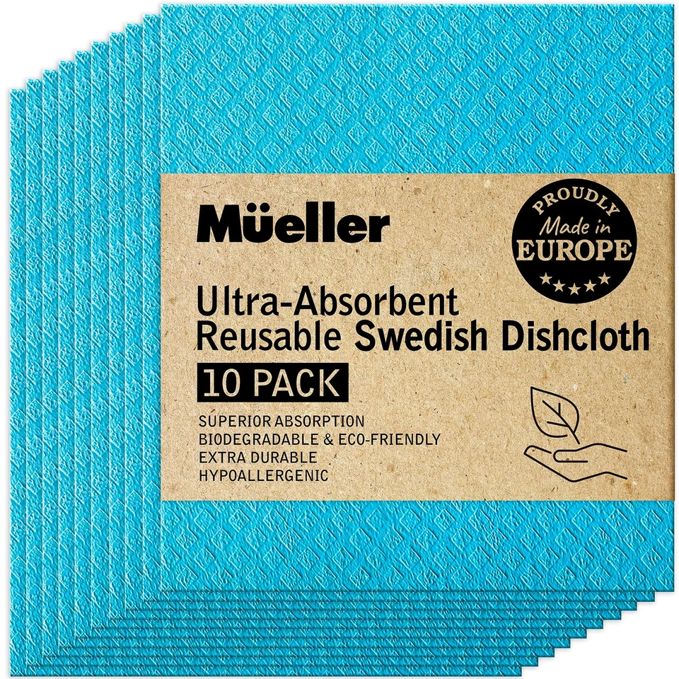 Paño de cocina sueco reutilizable ultraabsorbente Mueller, paños de esponja de celulosa, extendido Foto 1 de 4