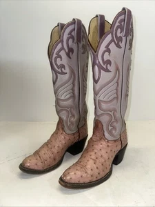 Tony Lama 675 Women’s 5.5 B Pink Quill Ostrich Leather Western Cowboy Boots - Picture 1 of 6