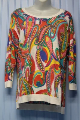 Talbots 100% 棉亮佩斯利印花 3/4 袖 ltwt 套头毛衣 PM — 第 1/3 张图片