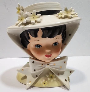 Jarrón Little Miss Head niña Relpo Japón K1096 capó margarita de colección cerámica - Imagen 1 de 12