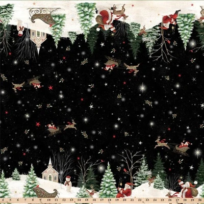 P&B TEXTILES Believe Santa's Scenic Double Border 105814MU Cotton Fabric by the half yd