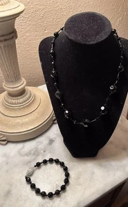 Vintage Artisan Beautiful Black Necklace 18” & Bracelet New - Bild 1 von 7