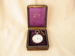 ANTIQUE FRENCH WOOD,MARQUETRY BRASS POCKET WATCH CASE + WATCH, 19th CENTURY. - Picture 1 of 19