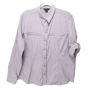 Eddie Bauer Shirt Womens XL Plaid Seersucker Purple Roll Tab LS Vented Hiking - Picture 1 of 15