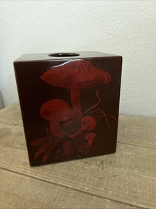 Vintage Wooden Lacquer Tissue Box Cover Raised Mushrooms 70s Boho Retro Decor - Picture 1 of 9