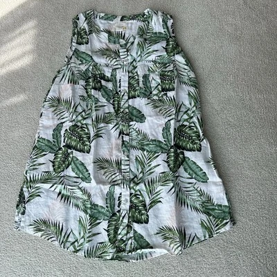 C&C California Women Sleeveless Button Down Shirt Palm Trees 100% Linen Tank 1x - Image 1 of 4