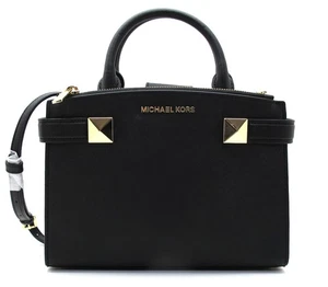 NEU MICHAEL KORS KARLA Small EW Satchel Saffiano Leder Schultertasche Schwarz/Gold - Bild 1 von 10