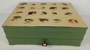 Vintage Hand Made Fly Fishing Wooden Lure Box 15" x 11" x 5" - Picture 1 of 3