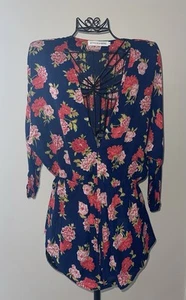 Atmos & Here Floral Women’s Top Size 16 Long Sleeve Plunge Neckline - Picture 1 of 3