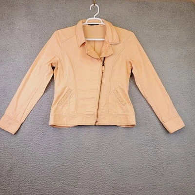 Maurices Linen Jacket Womens Large Orange Full Zip Collared Lace Trim Shirt - Image 1 of 4