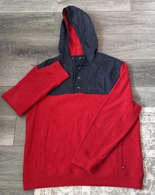 Moletom com capuz vintage Nautica masculino L vermelho azul 1/4 botão pulôver soletrar - Imagem 1 de 4