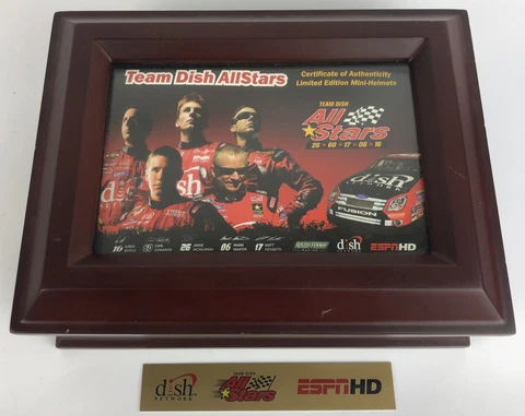 5 x ESPN Team Dish Allstars Nascar Mini Helmets with Real Wood Presentation Box Cover