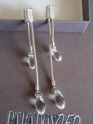 Auténticos Pendientes Swan SWAROVSKI Briolette Cristales Blancos Chapados en Rodio Plata Foto 1 de 4