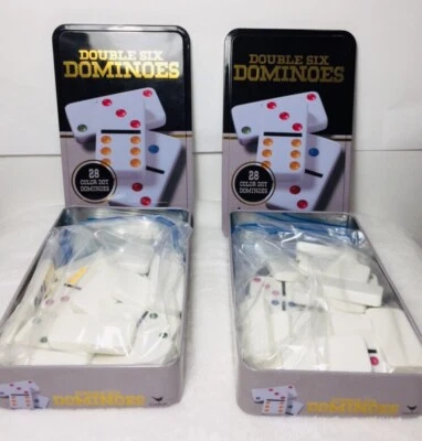 Dominoes  Set 2 , Cardinal 28 Double Six Color Dot Collectible Tin For Game  ..G - Image 1 of 4