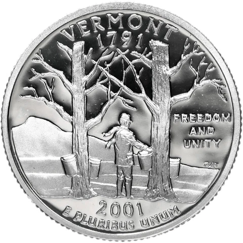 2001 S State Quarter Vermont Gem Proof Deep Cameo 90% Silver US Coin Cover