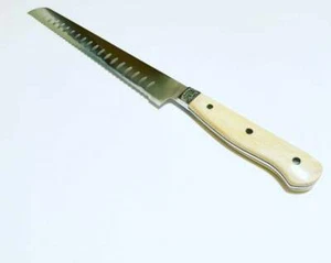 Challah Knife, Serrated VG-10 Stainless Steel, White Bone Handle, Made to Order - Picture 1 of 10