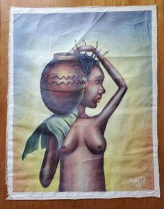Vintage Original Oil Painting Africa / African Woman Topless Nude Dziba CB 1972 - Bild 1 von 10