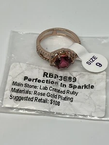 Ring Bomb Party Size 9-Wrapped In Sparkle. Ruby. RB73689 ROSE GOLD PLATED NEW 05 - Picture 1 of 5