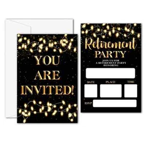 Retirement Party Invitations Black & Gold Retirement Invitation Cards For Men... - Picture 1 of 5