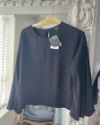 Topshop Black Blouse Flared Sleeves  Size 8